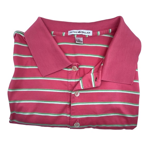 Peter Millar‎ Polo Shirt Striped Golf Casual Short Sleeve Pink Green XL Cotton - Picture 1 of 8